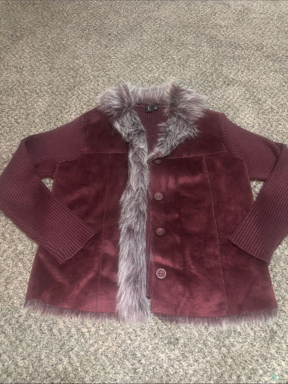 Capri Faux Fur Trim Maroon Jacket